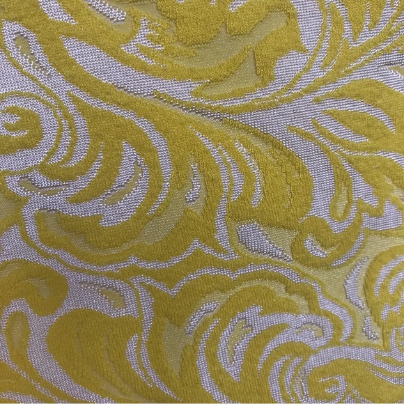 Yellow and white Cache size 2 fitted midi dress with ruche in the waist - Picture 6 of 12